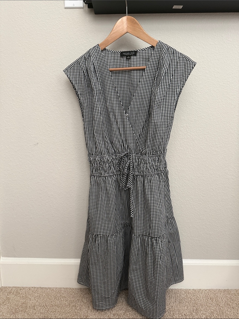 Rachel Zoe Black and White Gingham Midi Dress